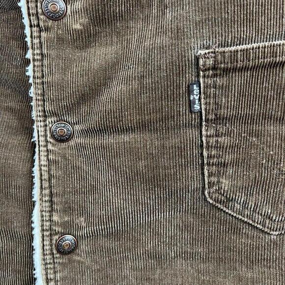 Vintage Levi's Sherpa Lined Corduroy Vest Brown Western Snap Front USA Made Sz L - Picture 7 of 7